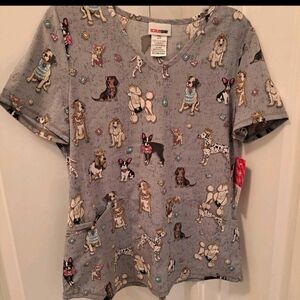 Brand New Scrubstar Women's Gray Dog Print Scrub Top